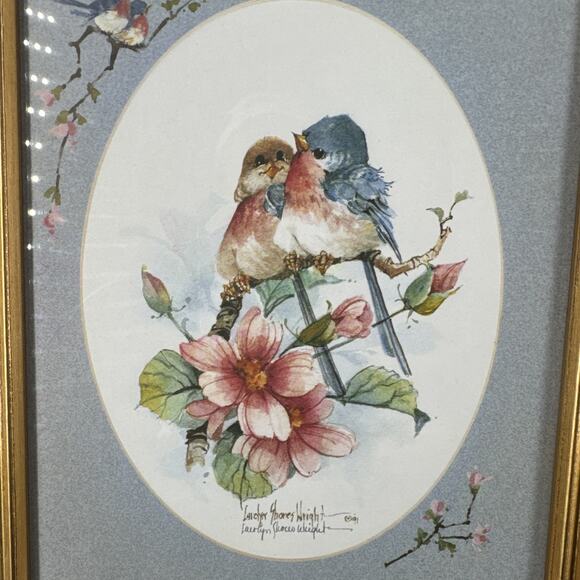Set of 2 Carolyn Shores Wright Blue Bird Rectangle Frames Signed & Matted - Picture 2 of 14
